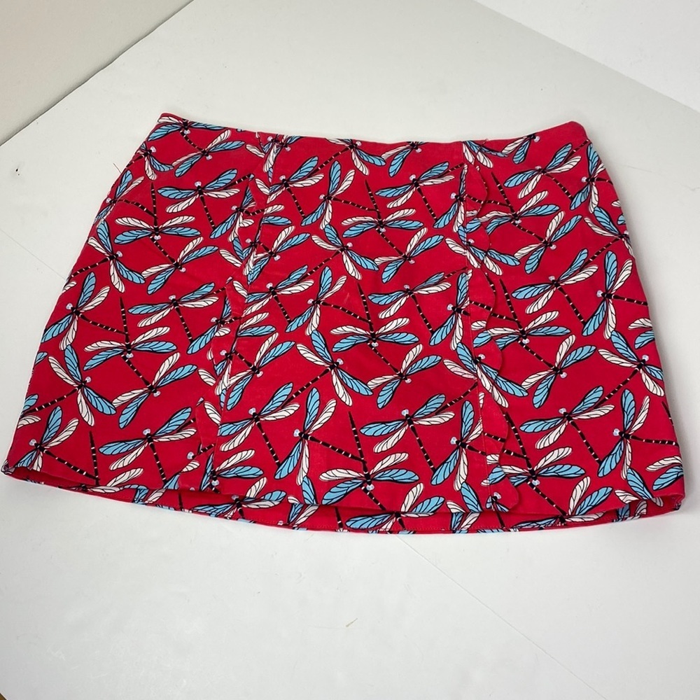 Crown & Ivy Red Dragonfly Print Skirt Skort Womens Size 16 Side Zipper